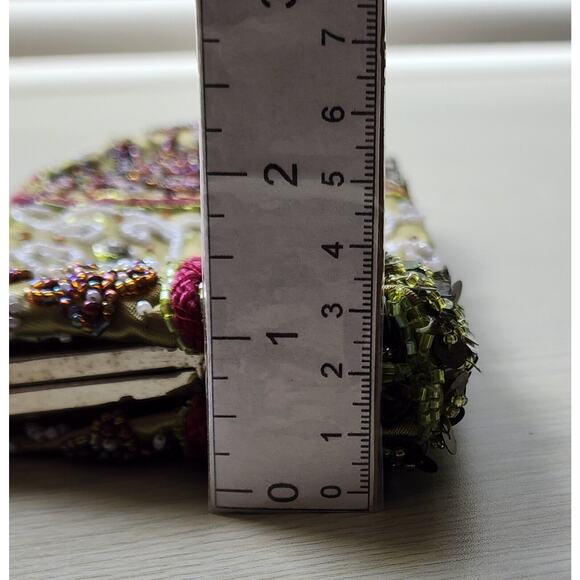 BEADED PURSE-Small-Beaded Handle-Green-Sequins-Evening Bag-Bling-Unique - Picture 16 of 16